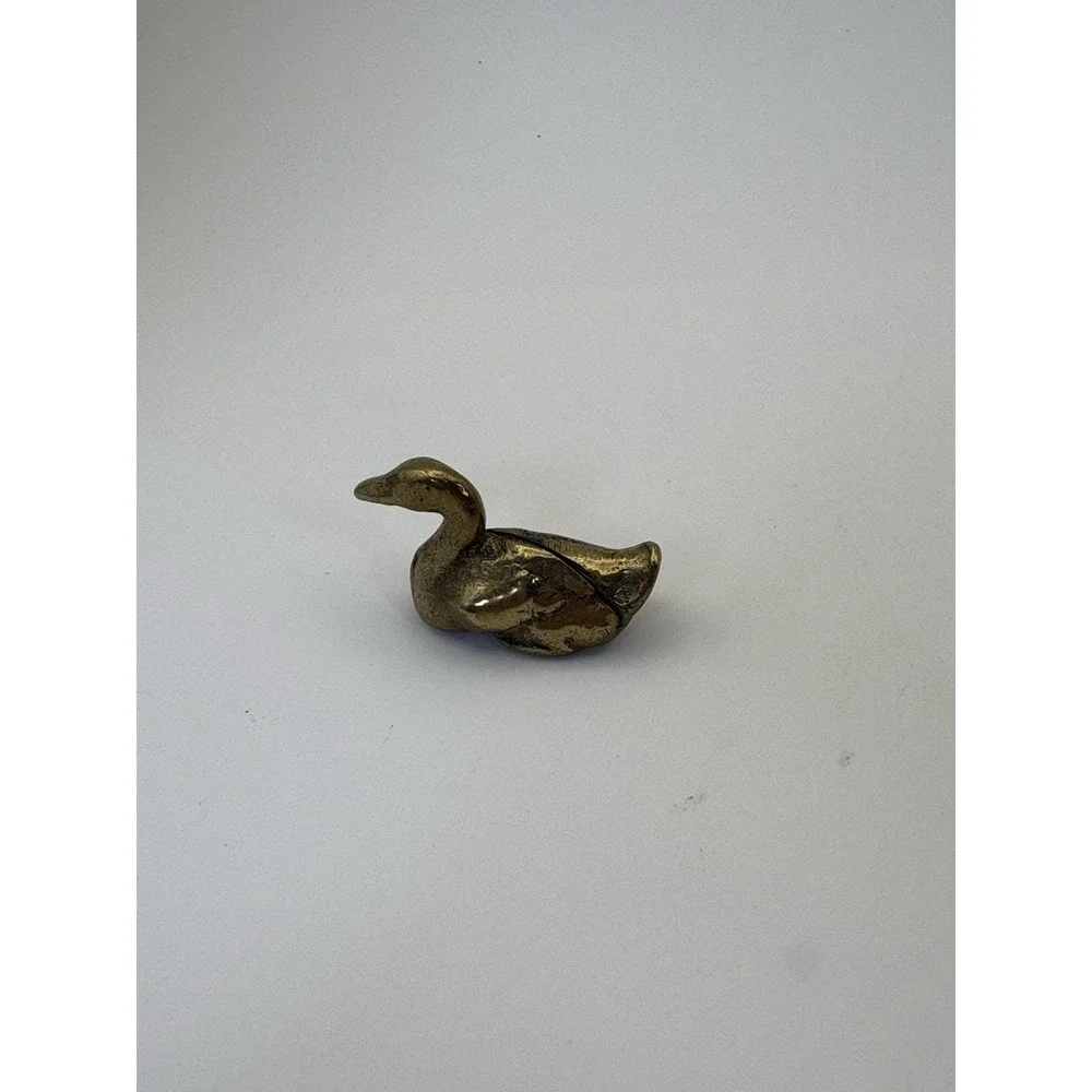 Vintage Small Brass Duck Figurine Made in Hong Kong Solid Metal Decor 1.5